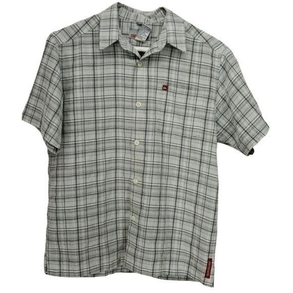 QuikSilver Boys Plaid Button Down Short‎ Sleeve Shirt Size Medium - Picture 1 of 5